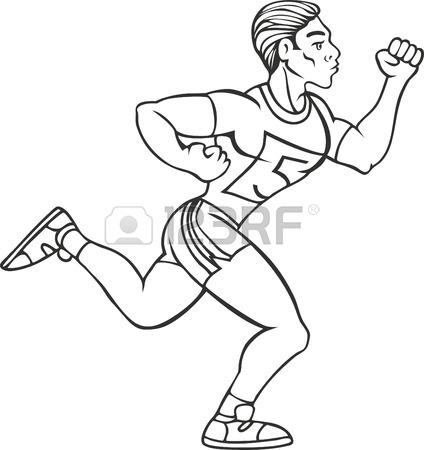 424x450 Cartoon Drawing Of A Man Running In A Race Isolated On A White