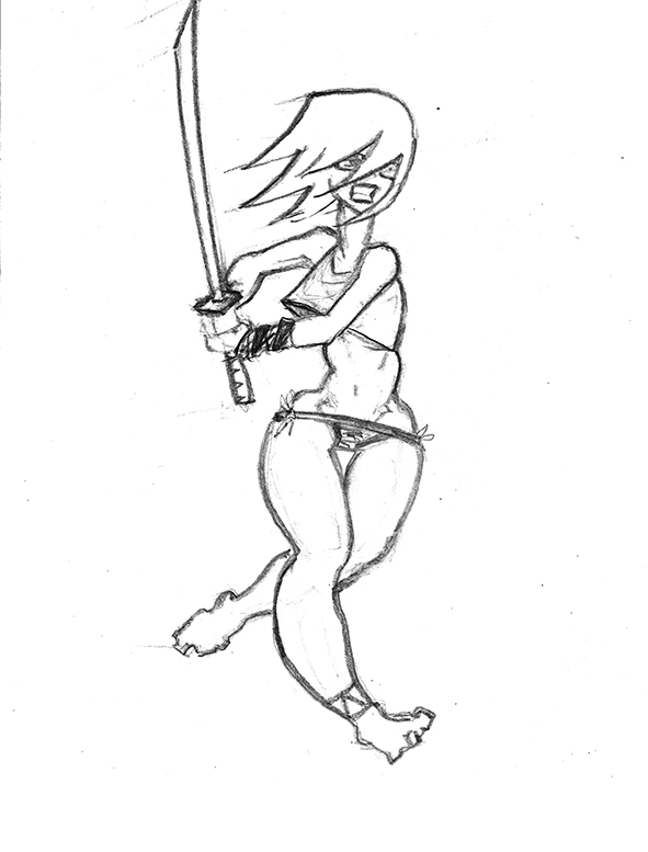 591x777 A Girl Running With A Sword Sketch By Cangarough