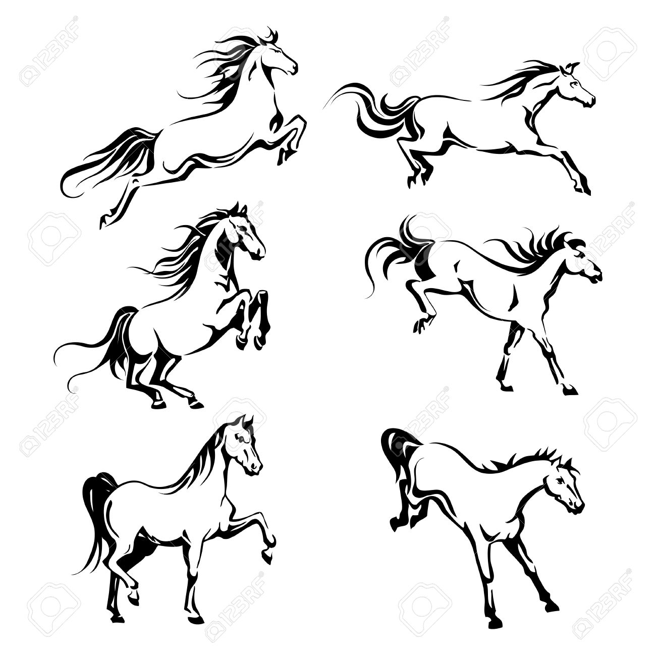 1300x1300 Vector Set With Hand Drawing Graphic Of A Running Horses