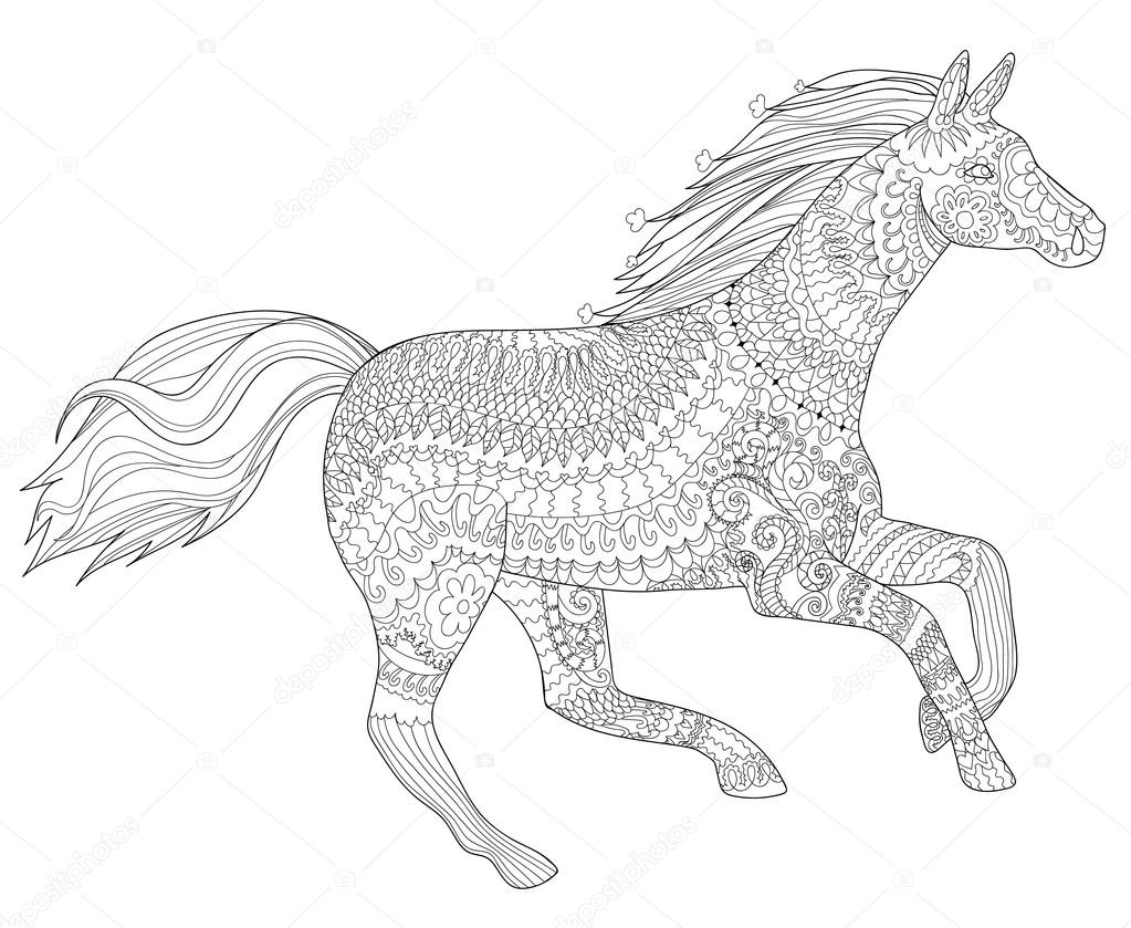 1023x839 Running Horse In Zentangle Style. Stock Vector Lezhepyoka