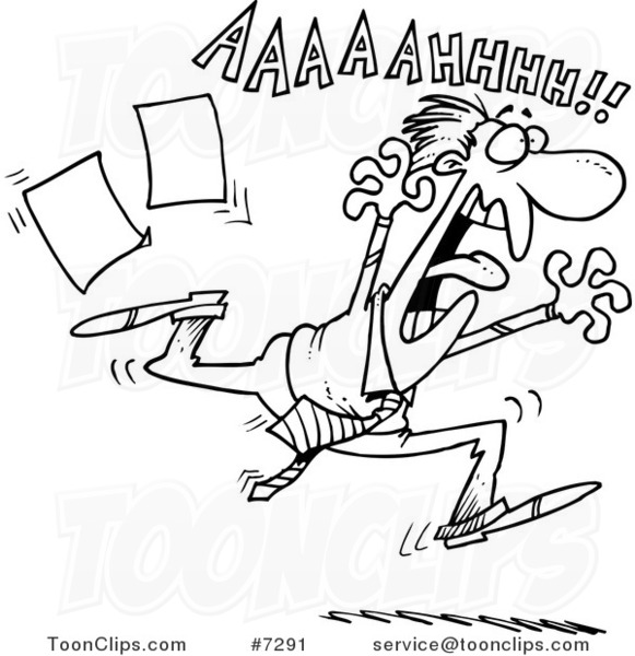 581x600 Cartoon Black And White Line Drawing Of A Business Man Running