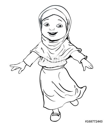418x500 Hand Drawing Of Muslim Girl Make Running Vector Illustration