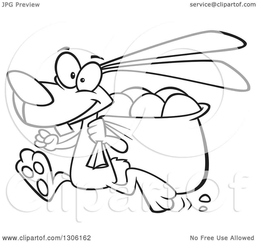 1080x1024 Lineart Clipart Of A Cartoon Black And White Happy Running Bunny