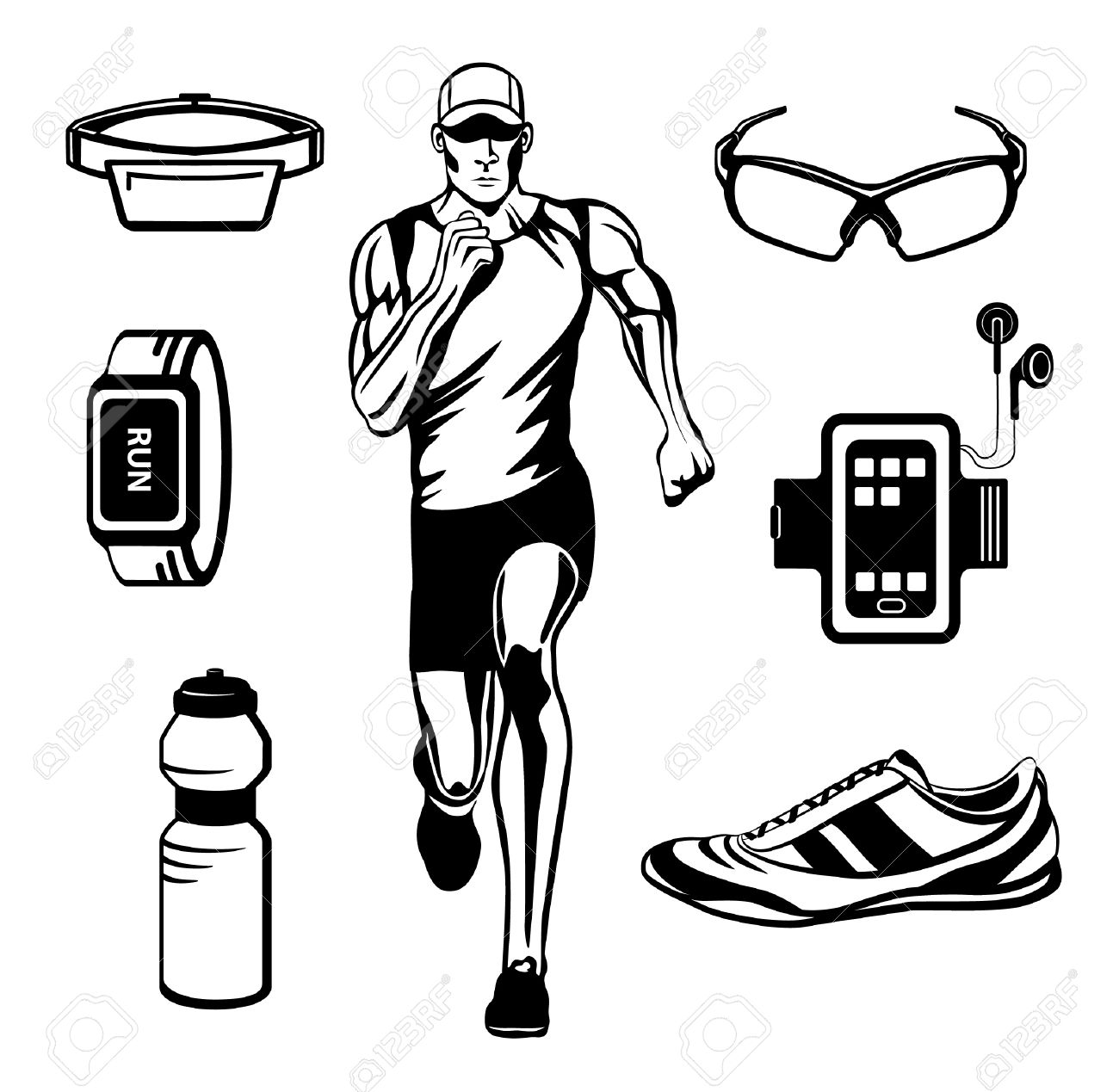 1300x1269 Running Man Vector Illustration. Running Gear. Accessories