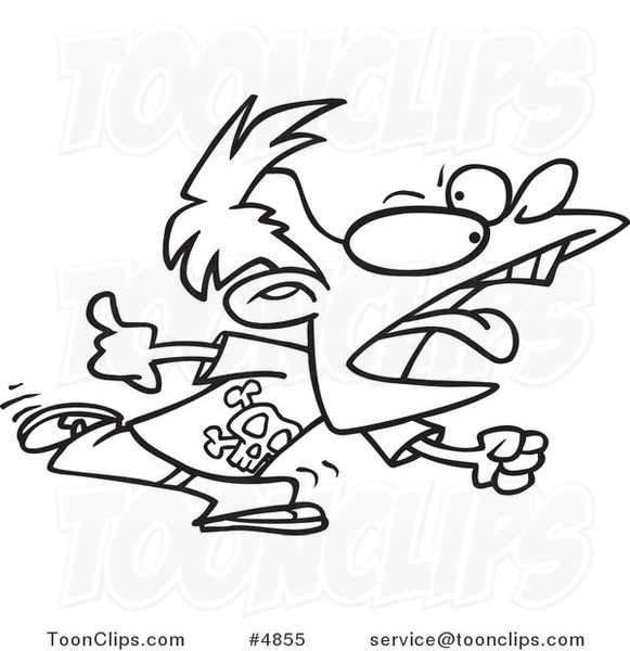 581x600 Cartoon Black And White Line Drawing Of A Rebel Boy Running