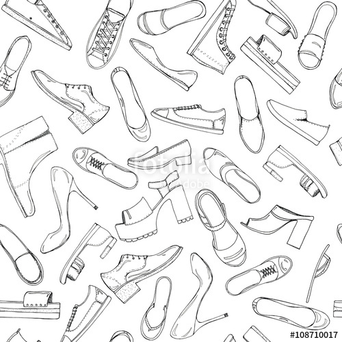 500x500 Hand Drawn Sketch Seamless Pattern Of Shoes