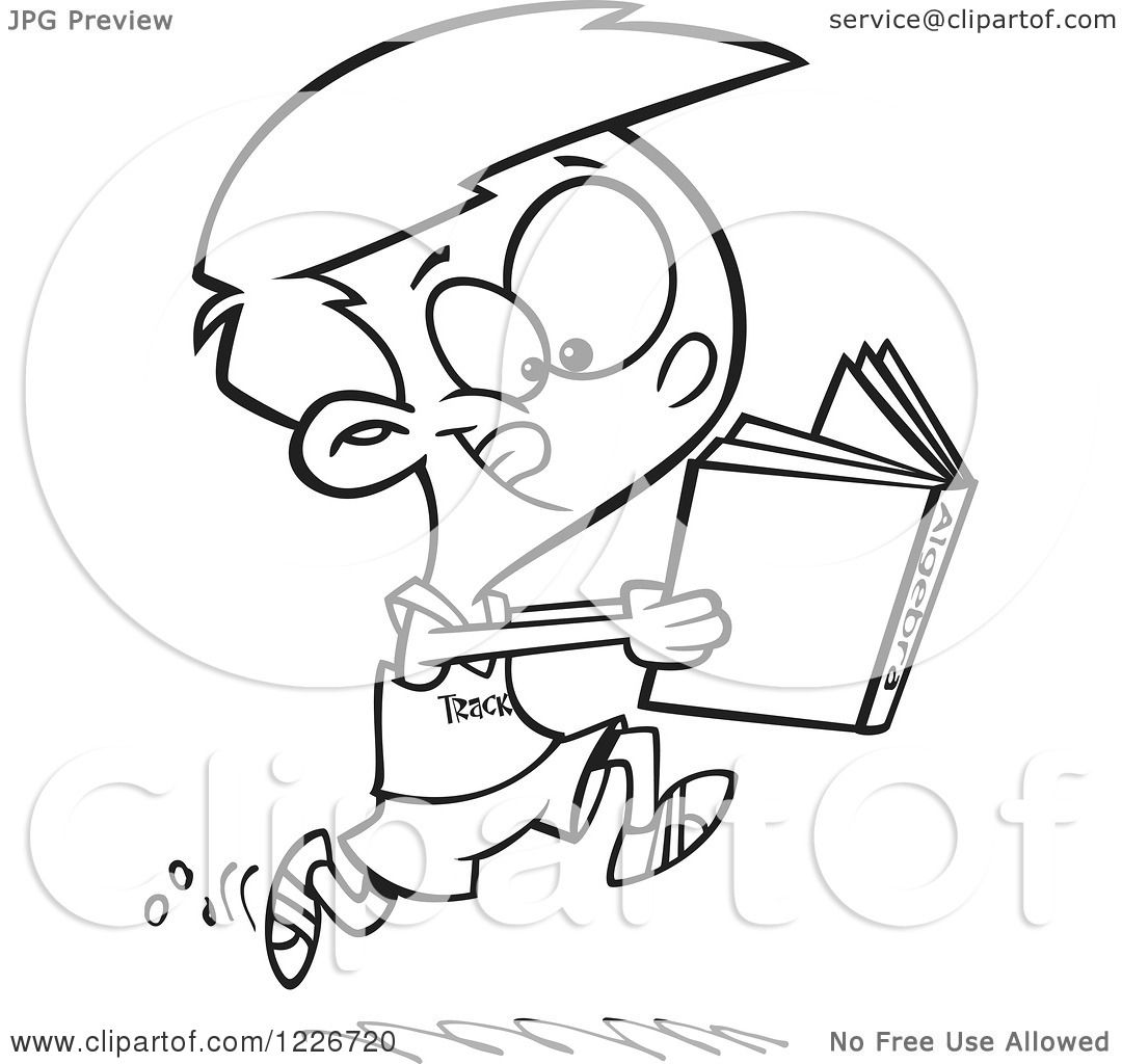 1080x1024 Clipart Of A Cartoon Black And White Boy Running Track And Reading