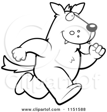 450x470 Cartoon Clipart Of A Black And White Running Wolf Character