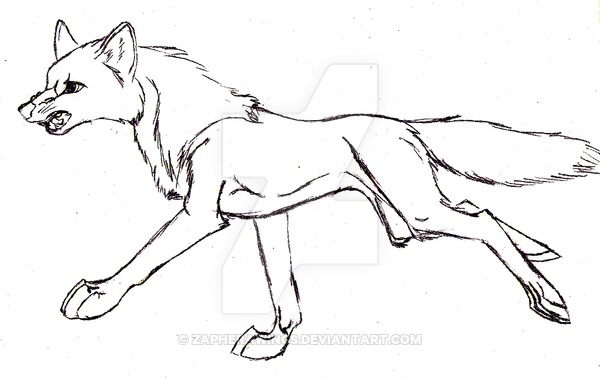 600x379 Running Wolf Uncolored By Zapherawings