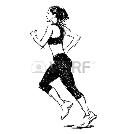428x450 Hand Drawing Silhouette Of Running Woman. Vector Illustration