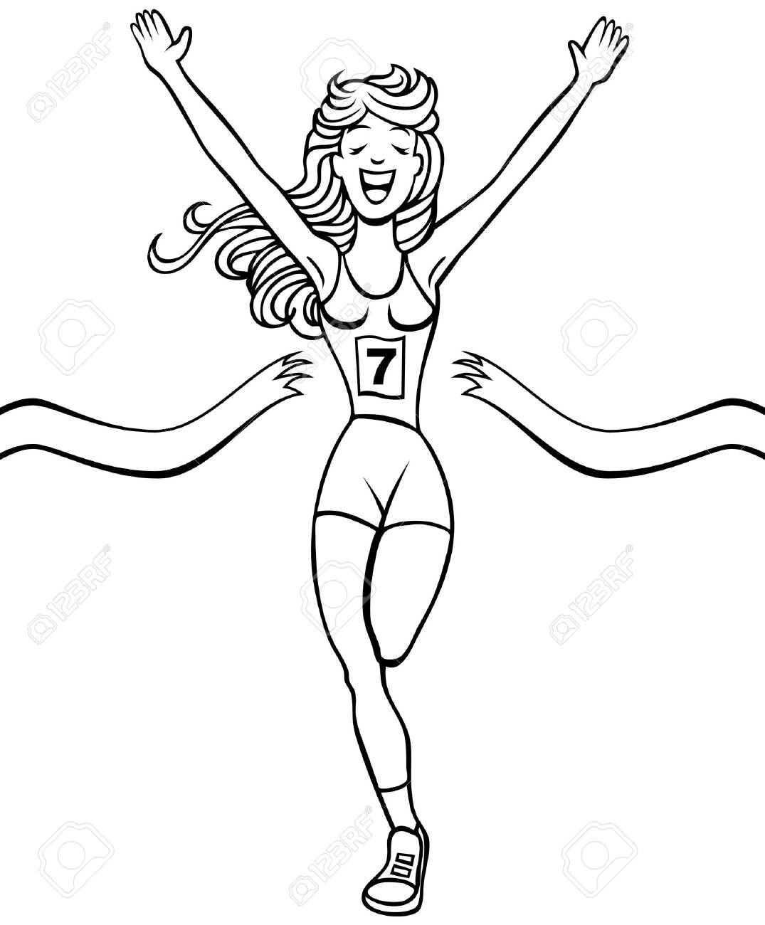 1075x1300 Cartoon Of A Woman Reaching The Finish Line In A Running Event