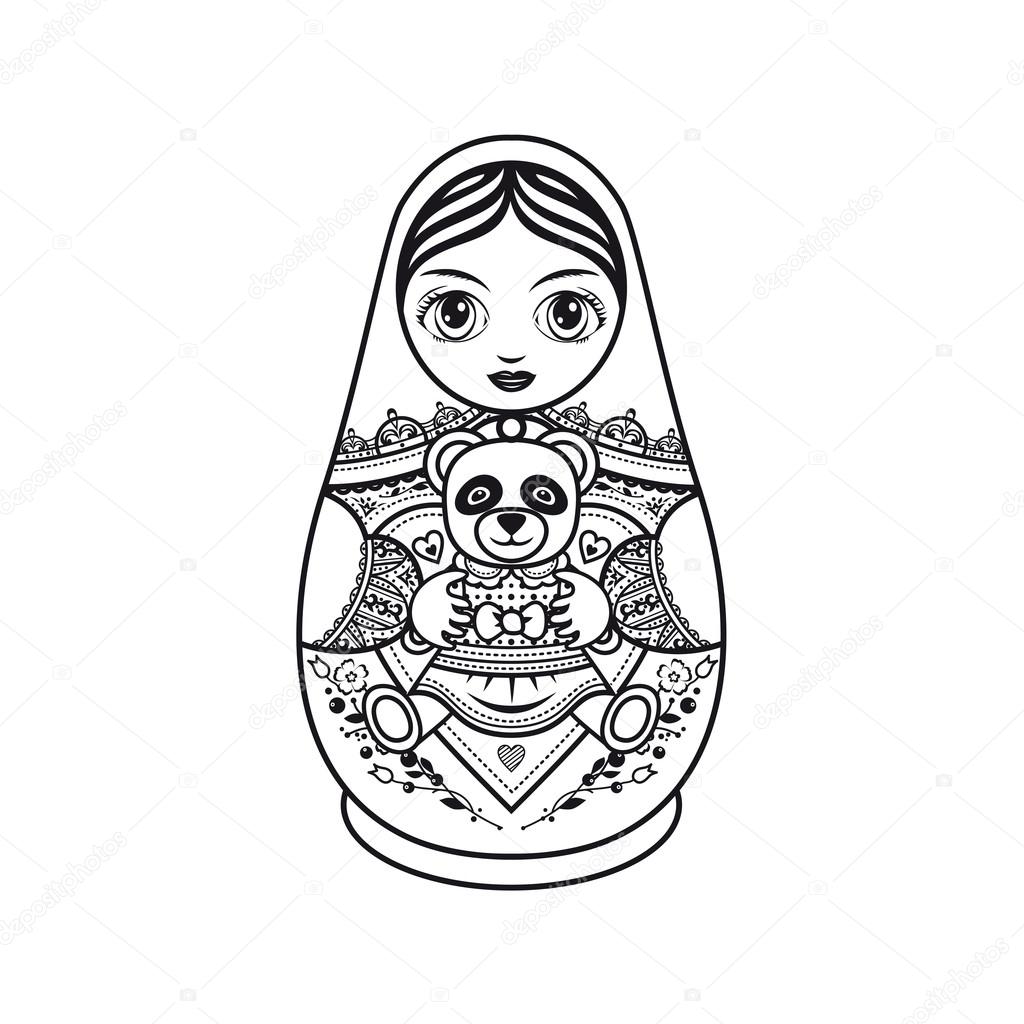 1024x1024 Matryoshka. Russian Folk Nesting Doll. Babushka Doll. Vector