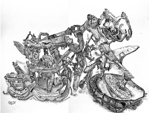 500x378 Wrecked Motorcycle With Barnacles And Rust Pen Amp Ink On Paper