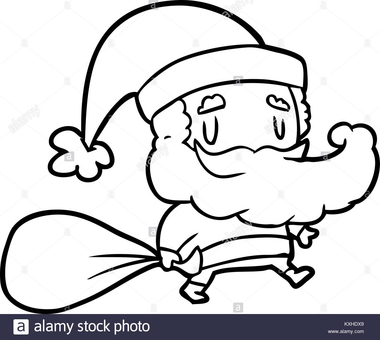 1300x1165 Line Drawing Of A Santa Claus Carrying Sack Of Presents Stock