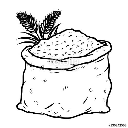 500x500 Rice Sack Cartoon Vector And Illustration, Black And White, Hand