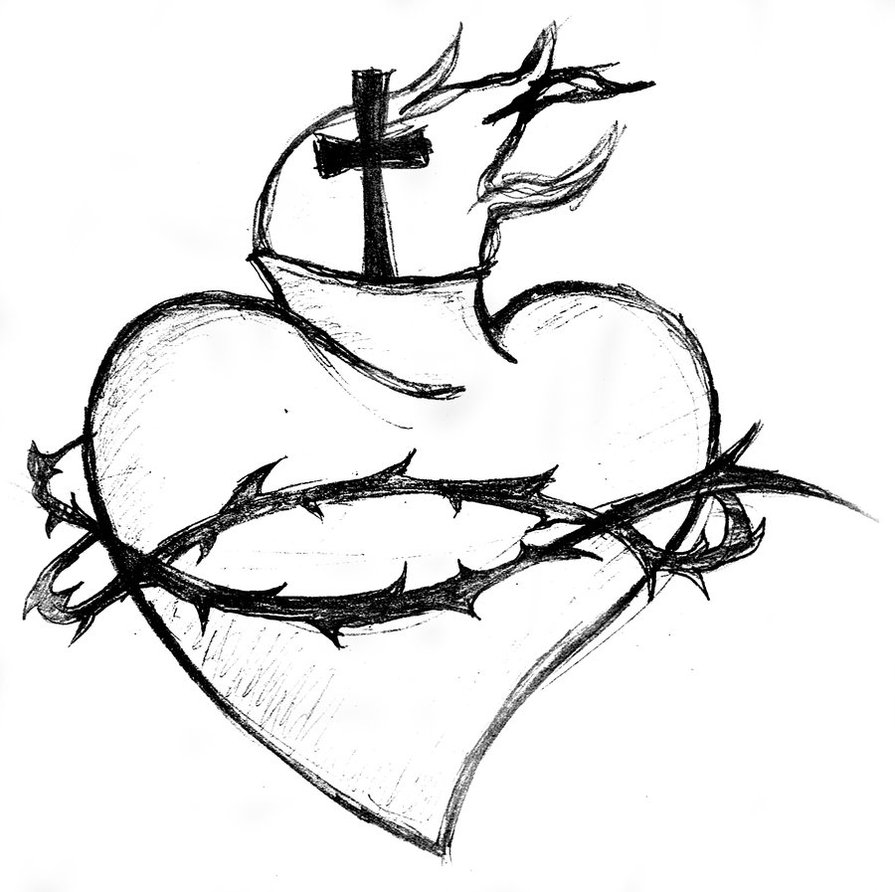 895x892 Sacred Heart Black And White By Xmidna