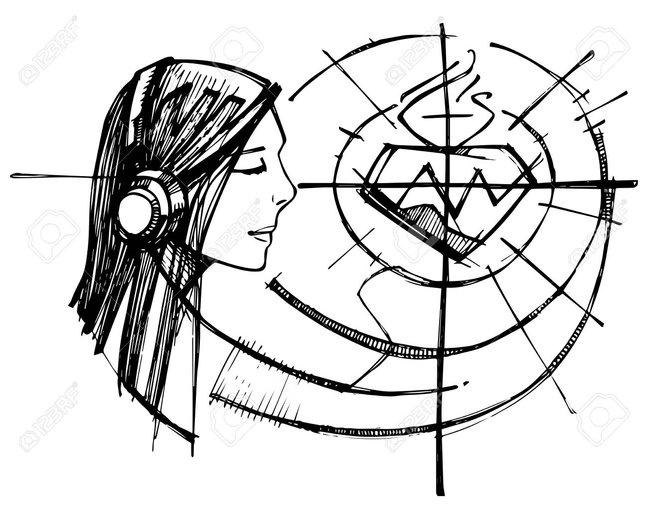 1300x1040 Hand Drawn Vector Illustration Or Drawing Of A Woman Listening