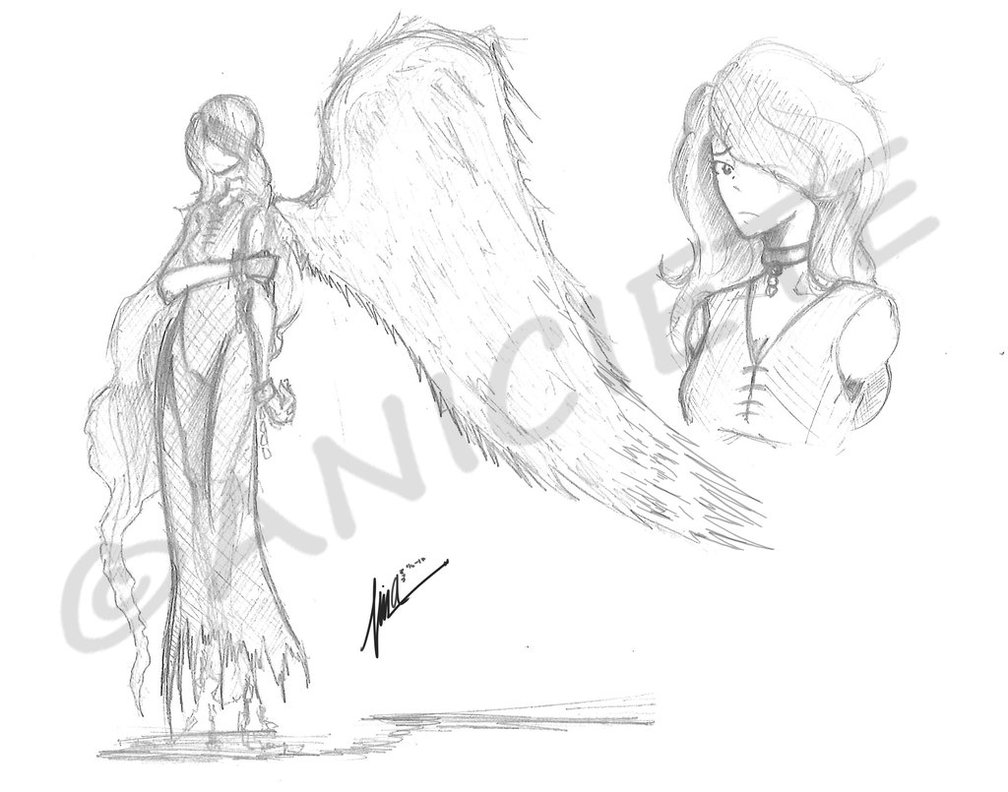 1008x792 Sad Angel Sketch By Emoknight096