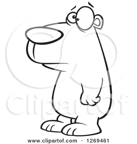 450x470 Clipart Of A Black And White Cartoon Sad Bear Facing Left