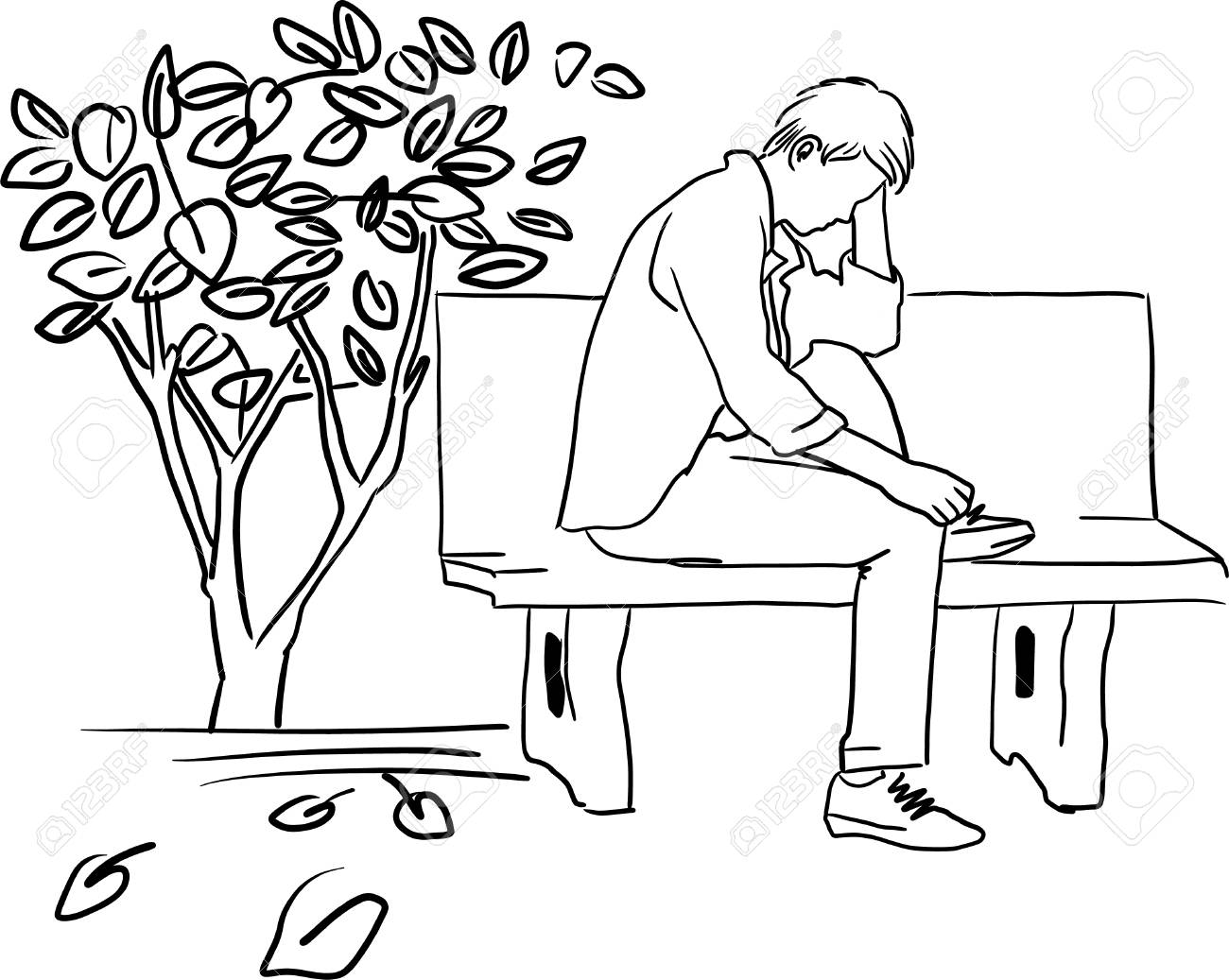 1300x1037 Drawing Of Very Sad Man Sitting Alone Royalty Free Cliparts