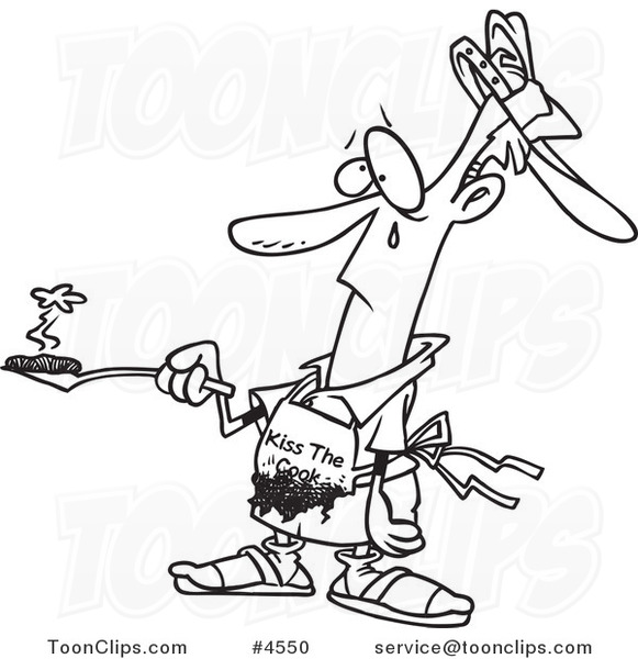 581x600 Cartoon Black And White Line Drawing Of A Sad Guy Holding A Burnt