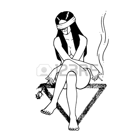 450x450 Girl Stand Alone In The Rain With Umbrella. Vector Illustration