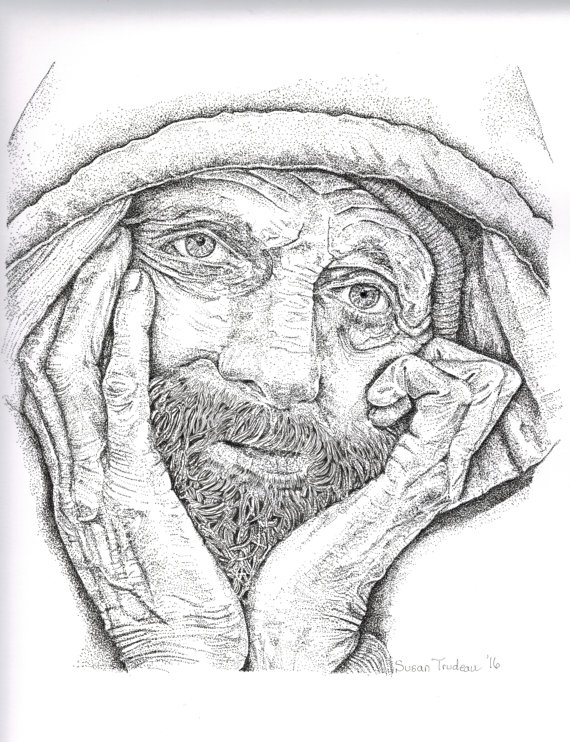 570x742 Art Print Pen And Ink Sad Homeless Man In By Desertsuesshop