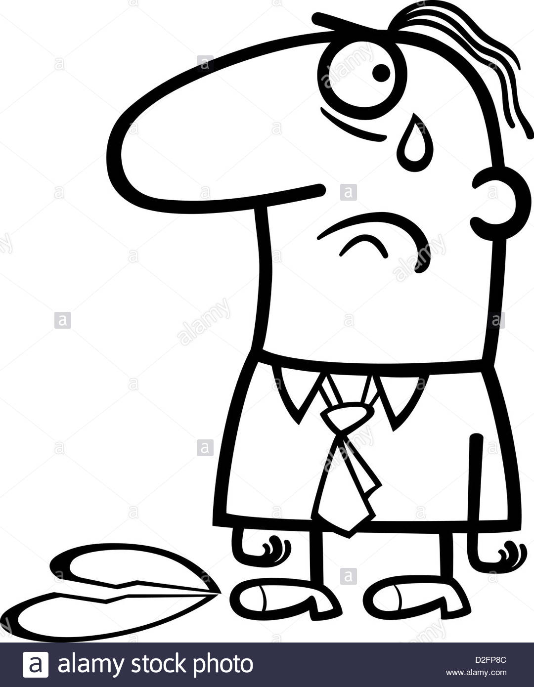 1080x1390 Black And White Cartoon Illustration Of Sad Man With Broken Heart