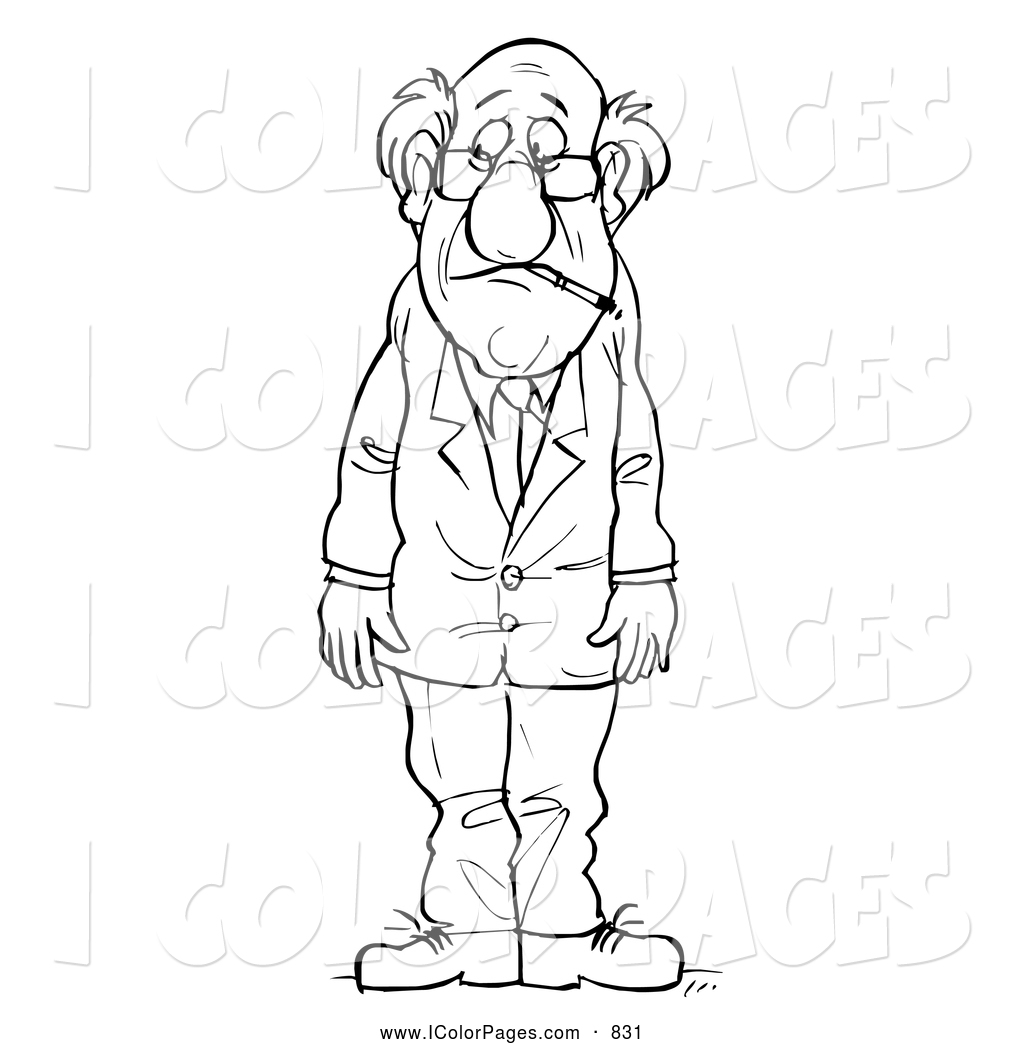 1024x1044 Coloring Page Of A Unhappy Sad Man Smoking By Alex Bannykh