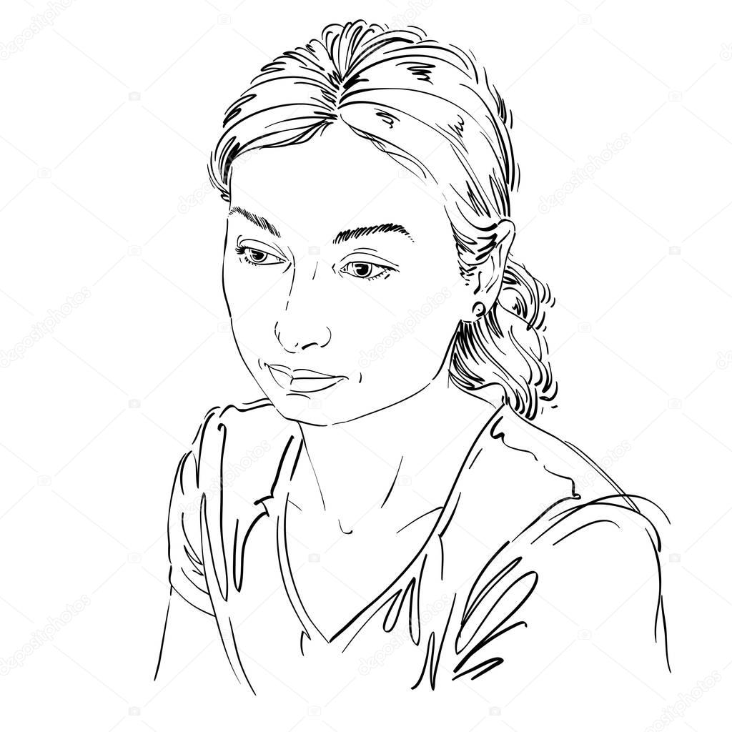 1024x1024 Sketch Portrait Of Sad Woman Stock Vector Ostapius