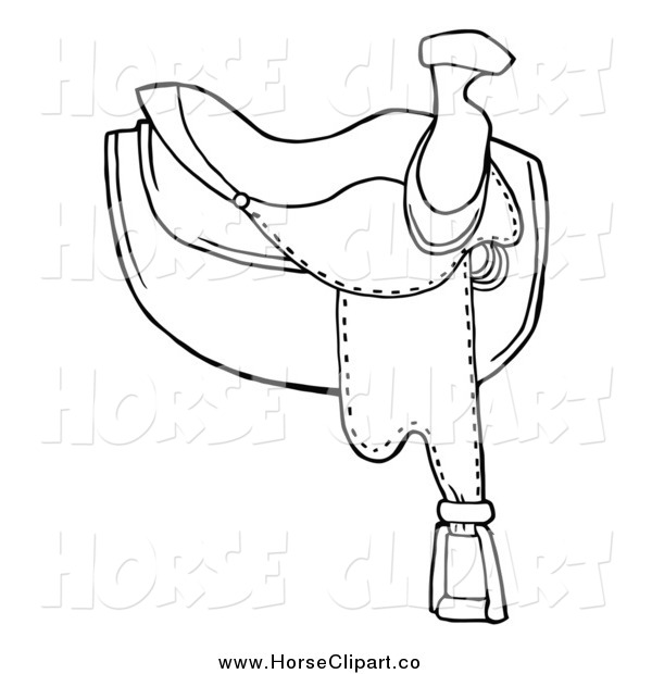 600x620 Clip Art Of A Black And White Leather Horse Saddle By Hit Toon