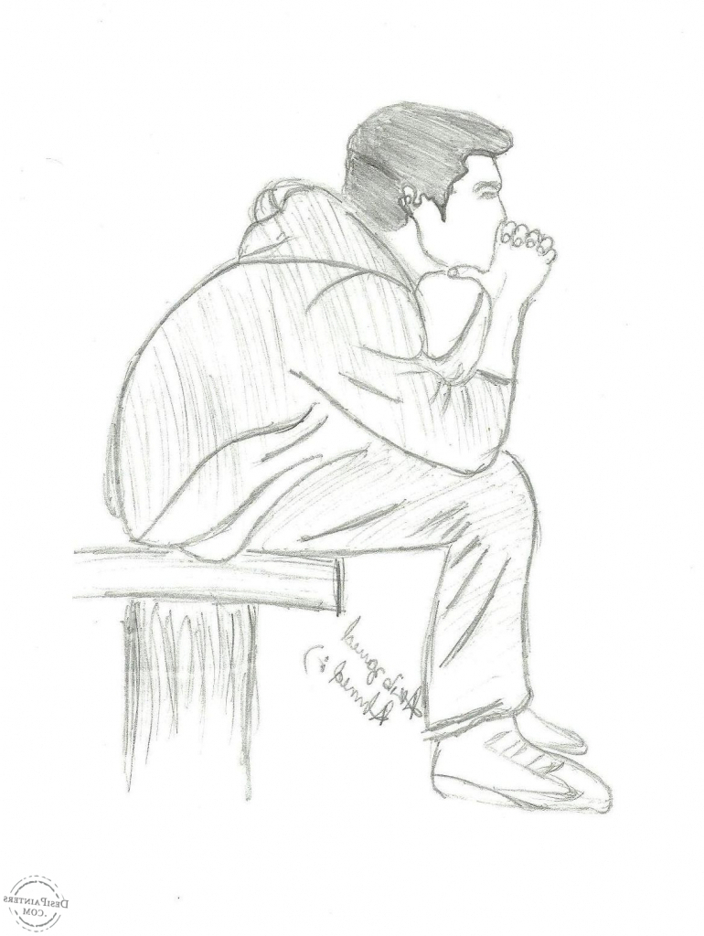 770x1024 Pencil Sketch Wallpaper Boy Sadness