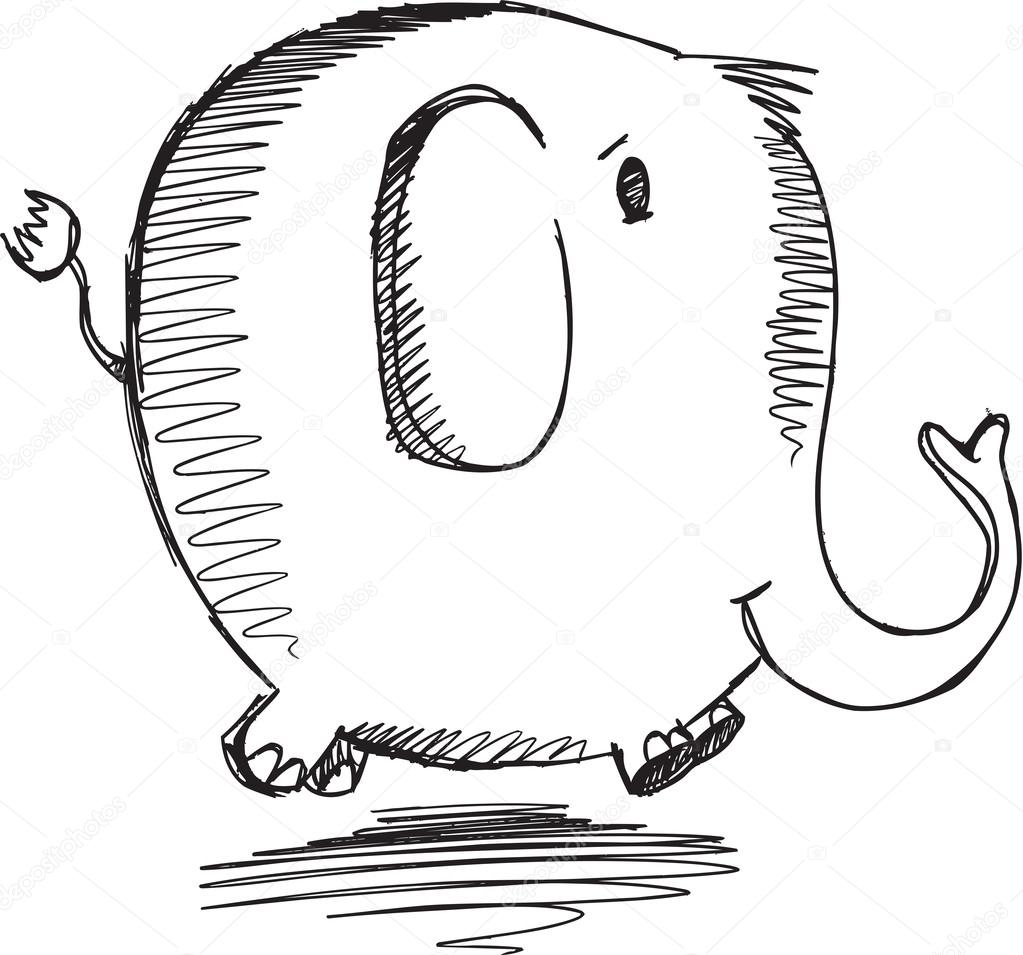 1023x955 Sketch Doodle Cute Safari Elephant Vector Stock Vector