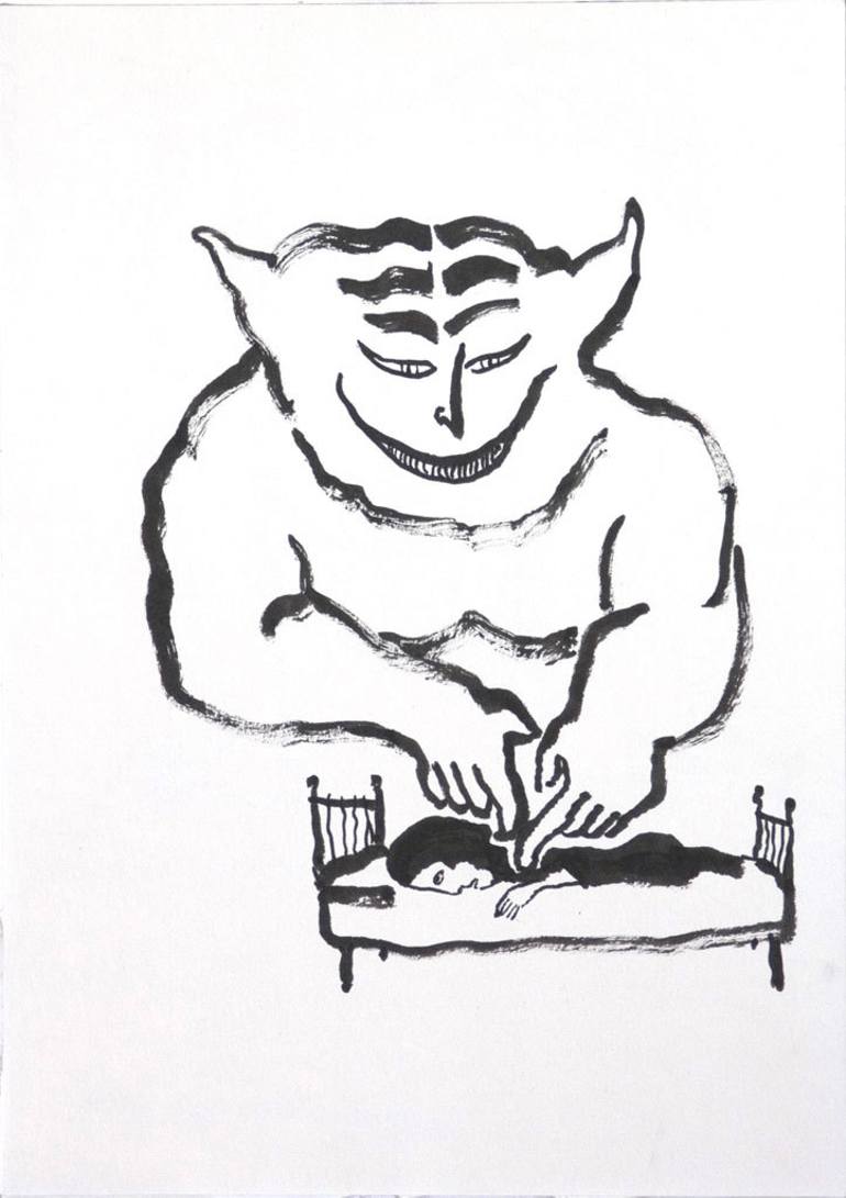 770x1091 Saatchi Art You Think You'Re Safe In Bed Drawing By Heather Sherratt