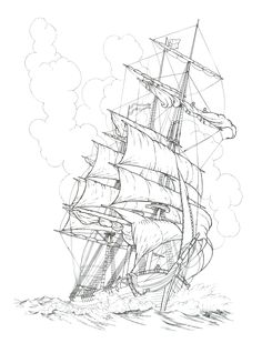 236x309 Old Tall Ship, Sail Ship Sketch. Original Art, Graphite Pencil