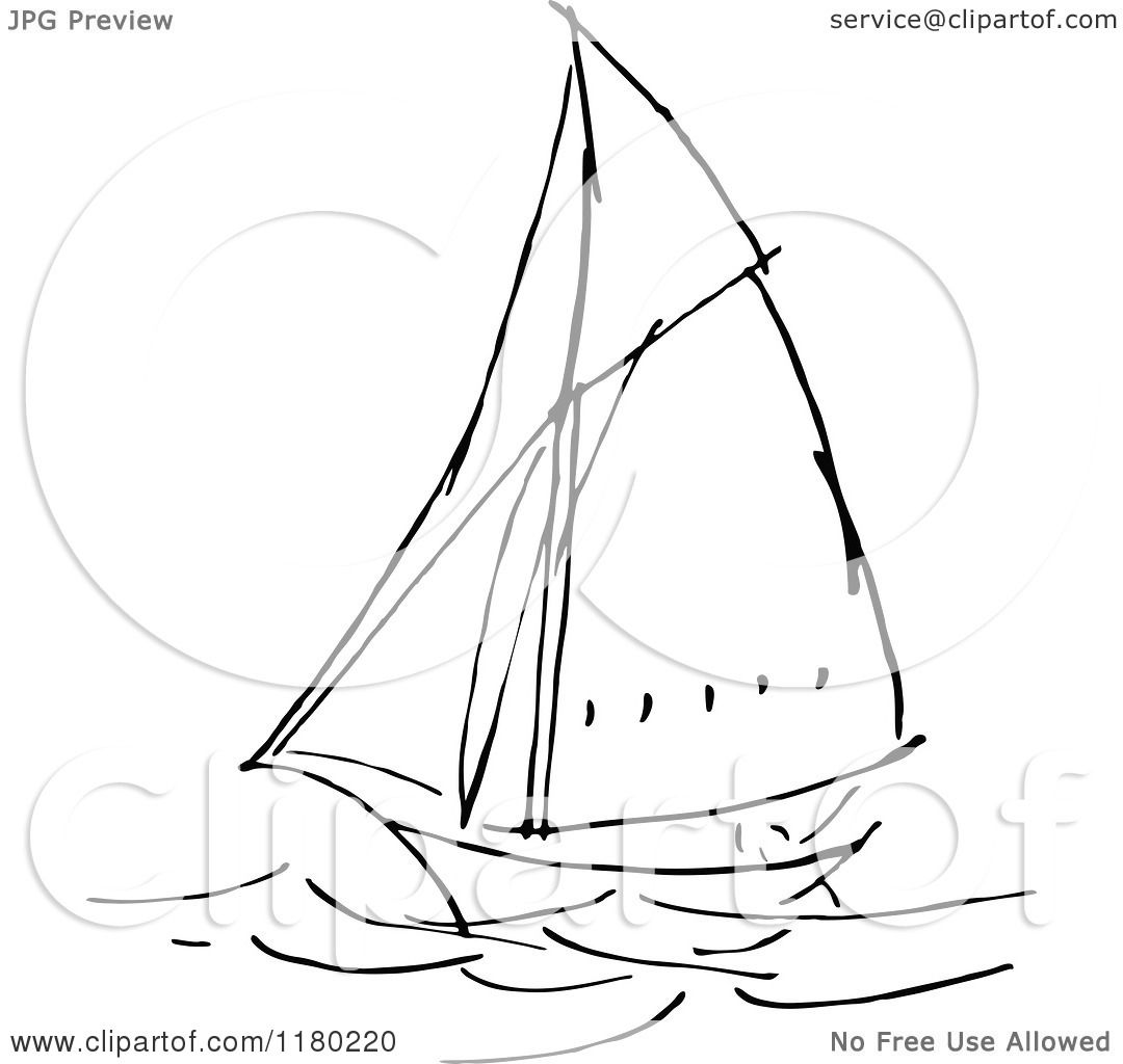 1080x1024 Clipart Of A Black And White Sketched Sailboat