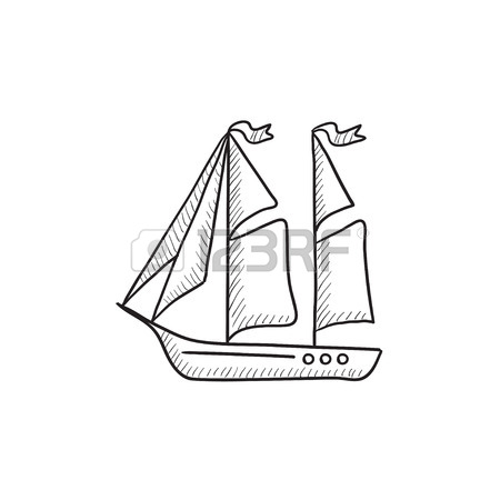 450x450 Sailboat Vector Sketch Icon Isolated On Background. Hand Drawn
