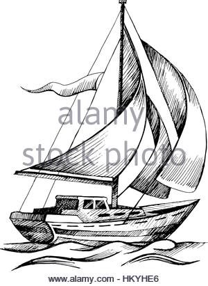 300x411 Sailing Boat Vector Sketch Isolated Stock Vector Art