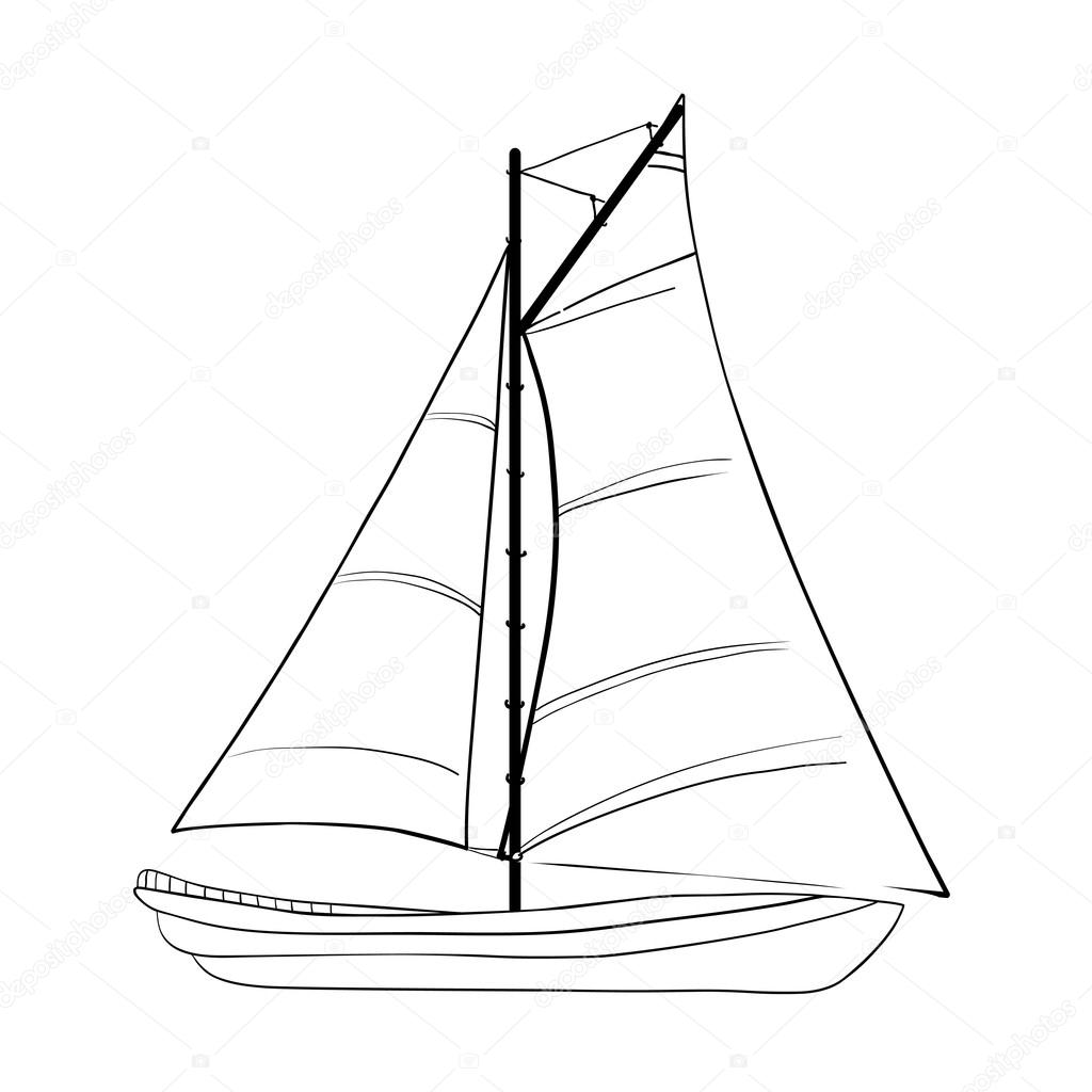 1024x1024 Contour Of Sailboat Isolated On White. Stock Vector