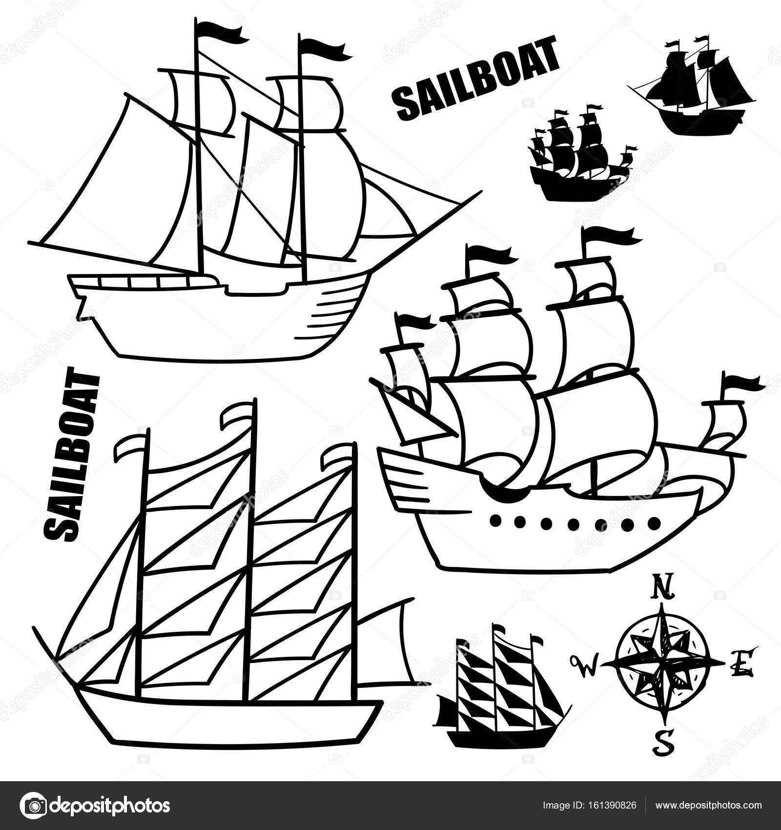 1600x1700 Set Of Simple Sketch Illustrations Old Sailboats, Pirate Ships