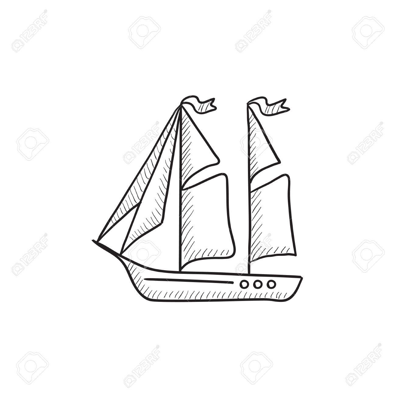 1300x1300 Sailboat Vector Sketch Icon Isolated On Background. Hand Drawn