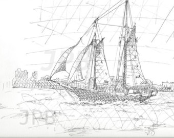 340x270 Boat Art Water Ink Etsy
