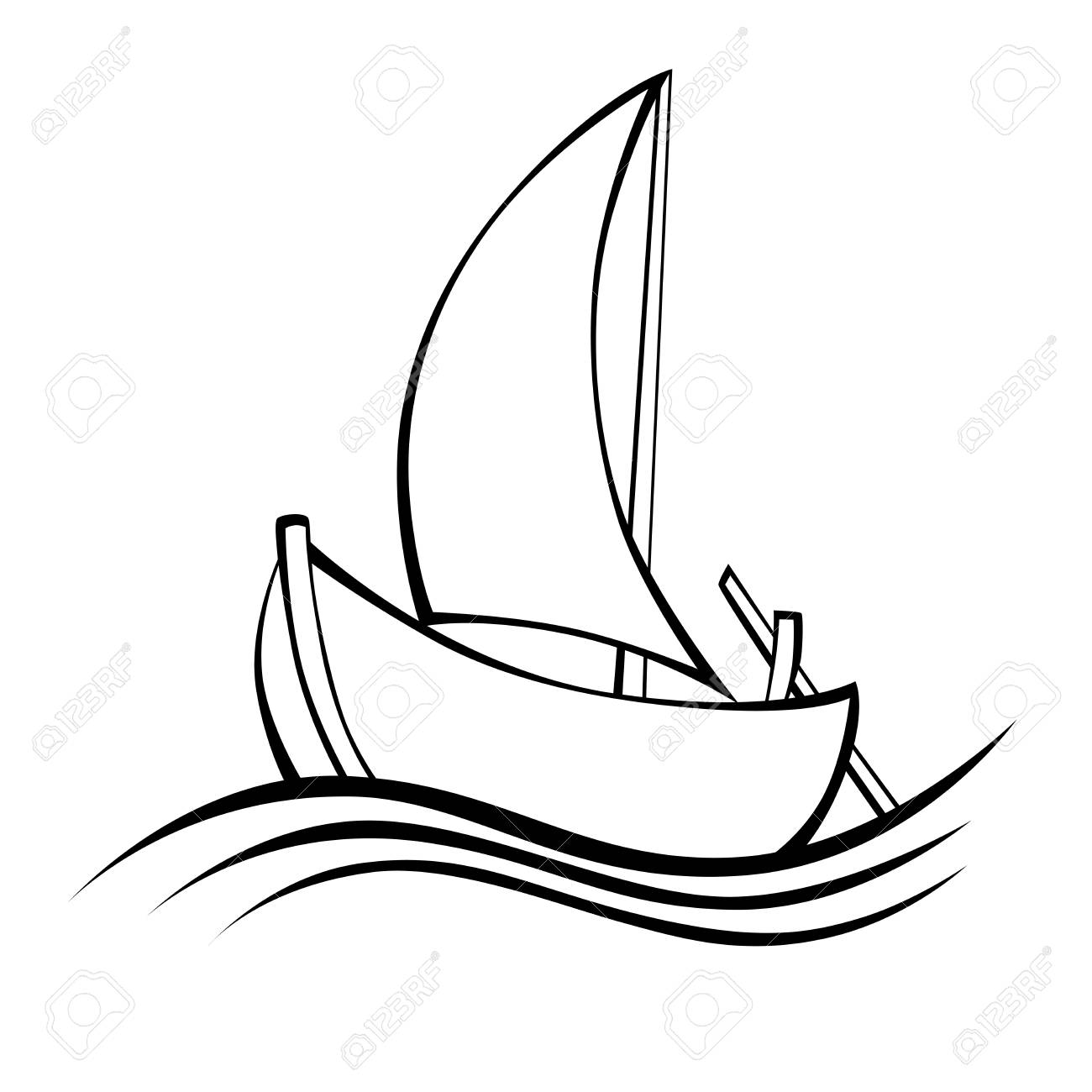 1300x1300 Sailing Boat Black White Isolated Object Illustration Royalty Free