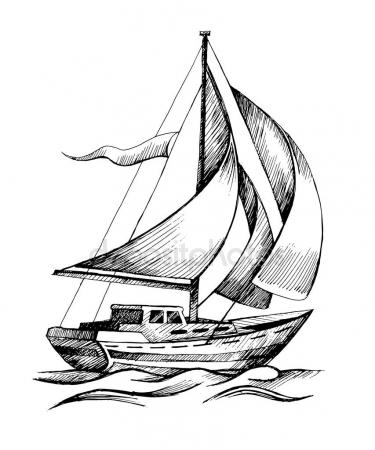 375x450 Sailing Ship Vector Sketch Isolated With Waves. Stock Vector