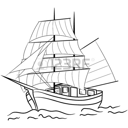 450x450 Vintage Sailboat Border Drawing On Old Paper Travel Print