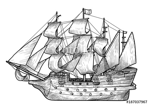 Sailing Ship Line Drawing at GetDrawings | Free download