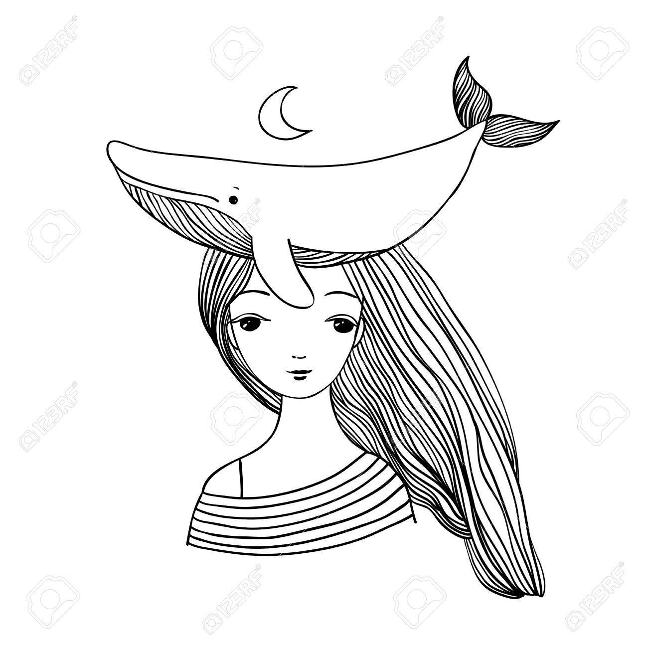 1300x1300 Beautiful Young Girl Sailor With A Whale And Star In Her Hair