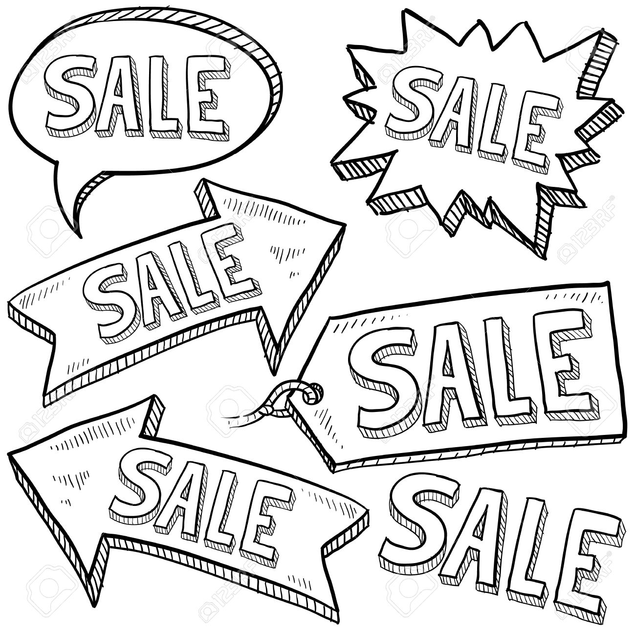 1299x1300 Doodle Style Sale Tag, Arrows, And Labels Sketch In Vector Format