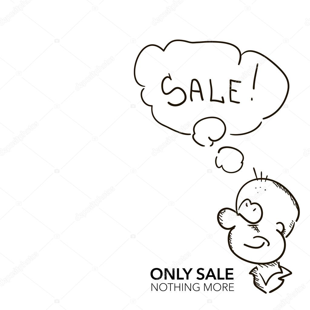 1024x1024 Hand Draw Sketch Cartoon Man With Sale Speech Bubble Vector Illu