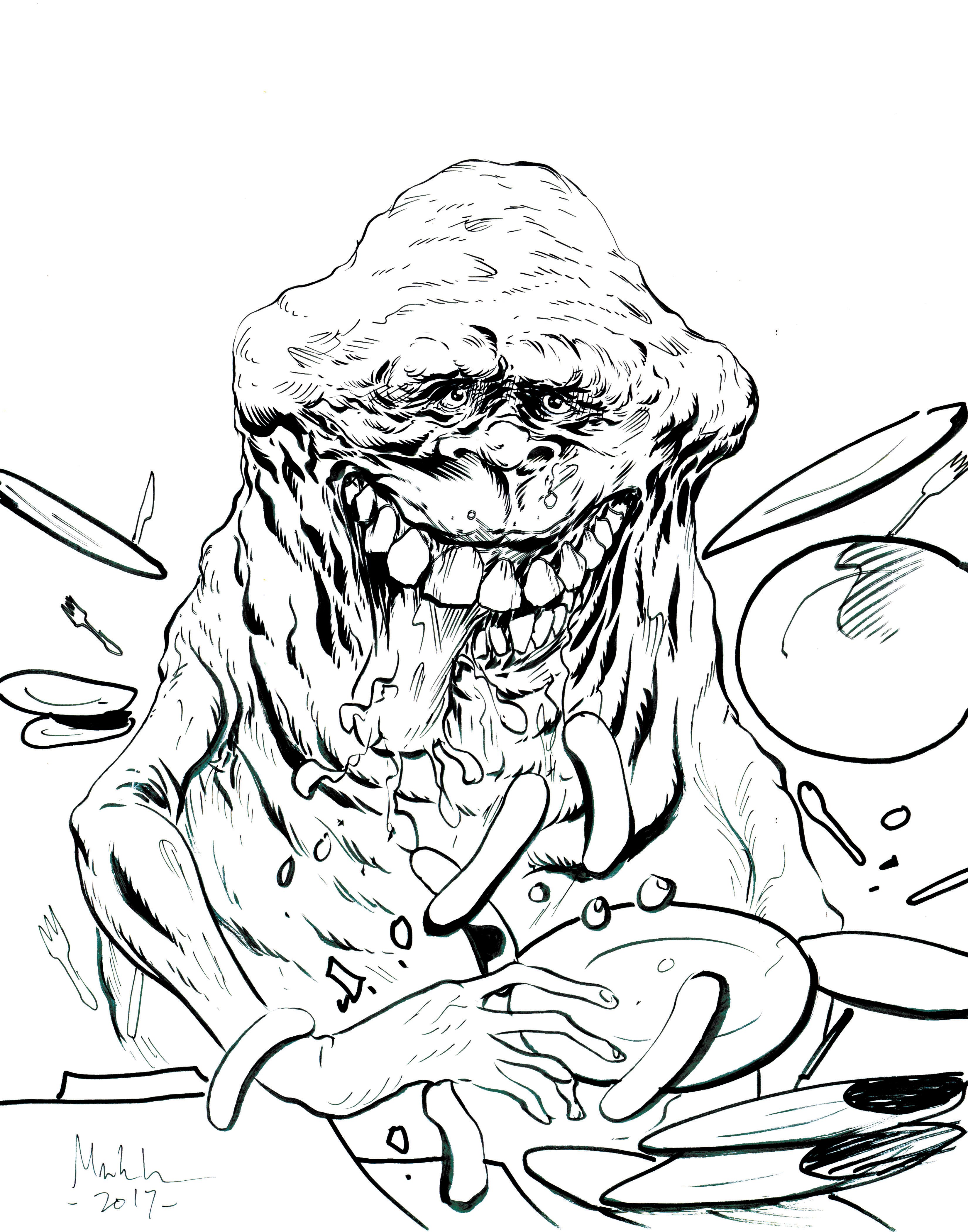 3300x4200 Slimer 11x14 Inked Drawing Original Art Markloneart